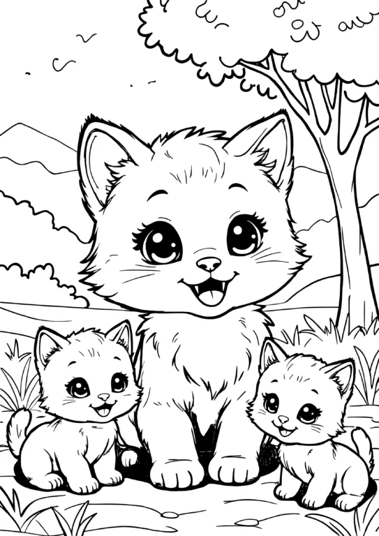 Cat Family Under Tree