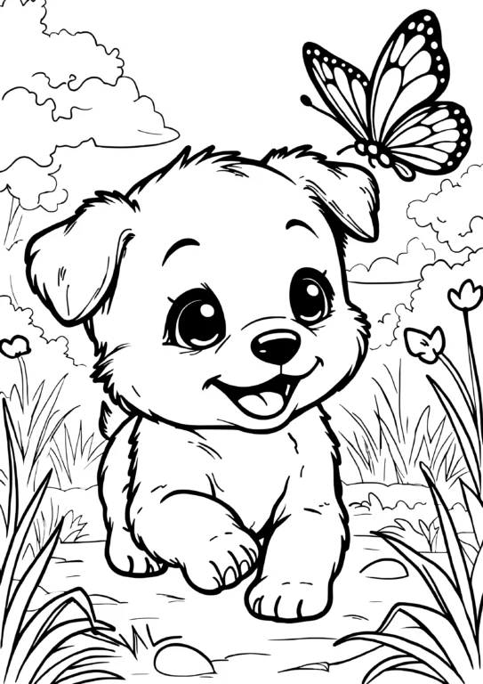 Puppy Chasing Butterfly