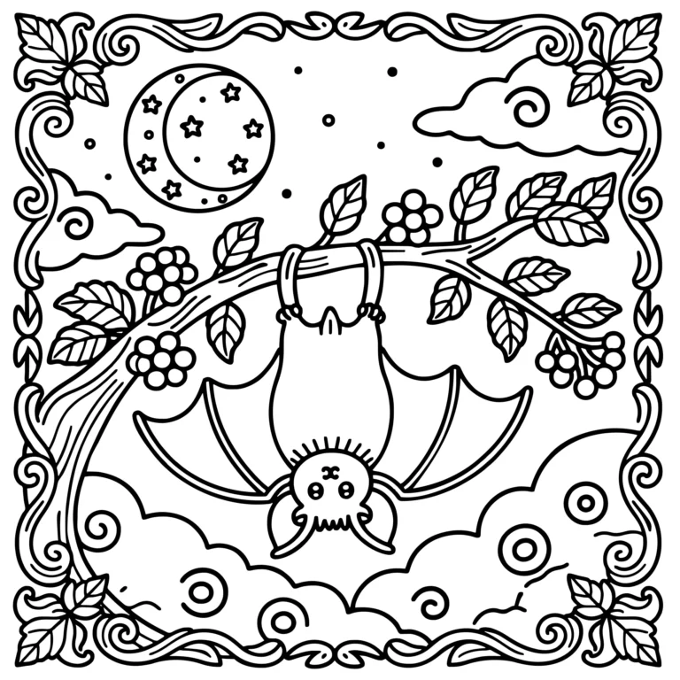 Resting Bat Among Flowers