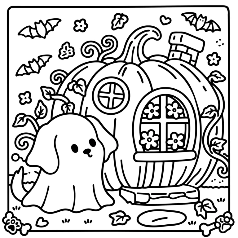 Ghost Puppy and Pumpkin Cottage