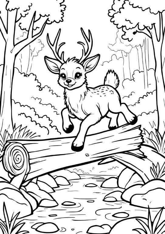 Jumping Deer in Forest