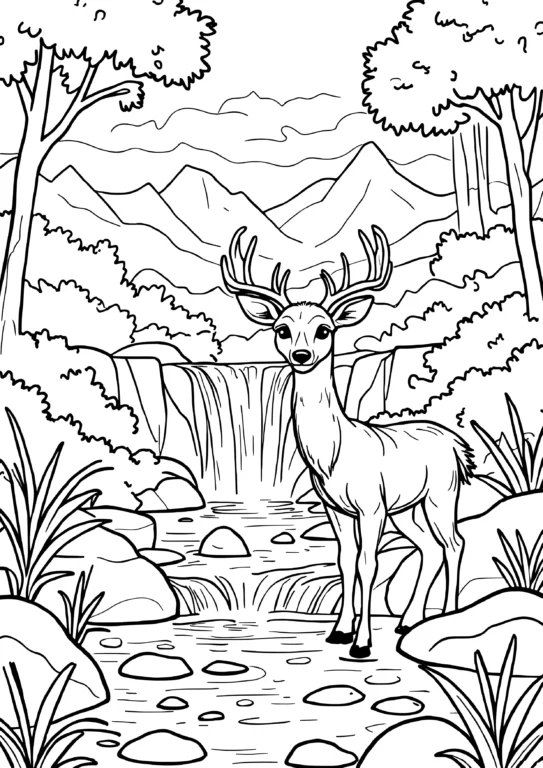 Deer by Waterfall