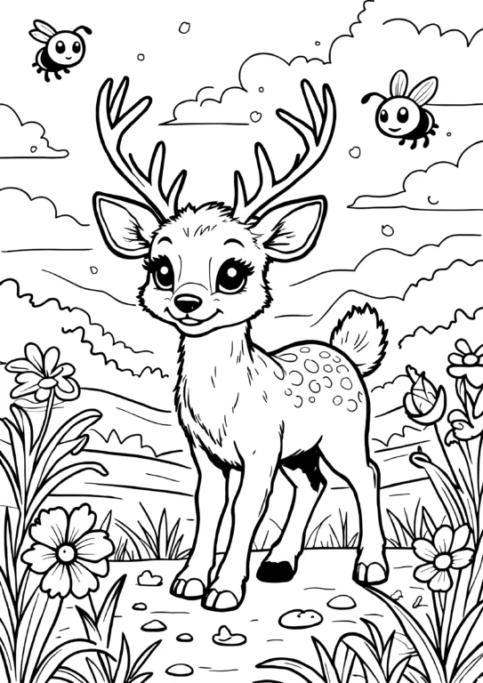 Summer Deer in Flowers