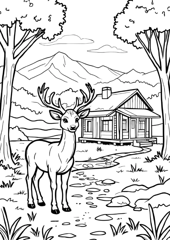 Deer by Woodland Cabin