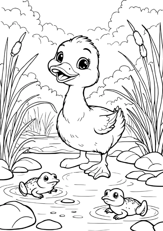 Pond Duck and Frogs