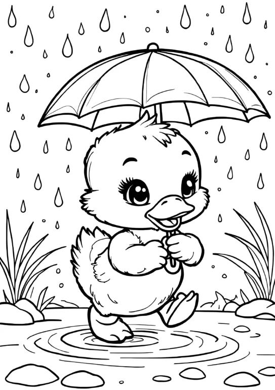 Rainy Duck with Umbrella