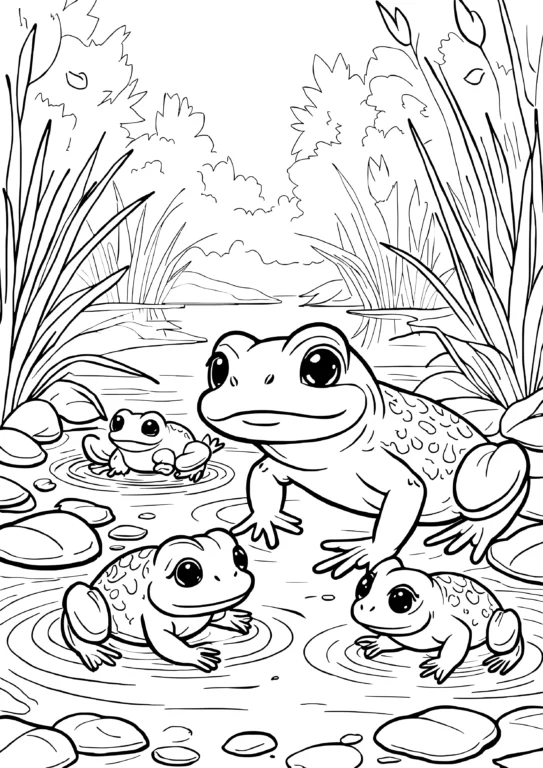 Frog Family in Pond