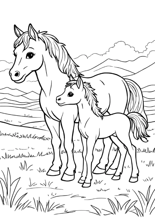 Horse and Foal in Field