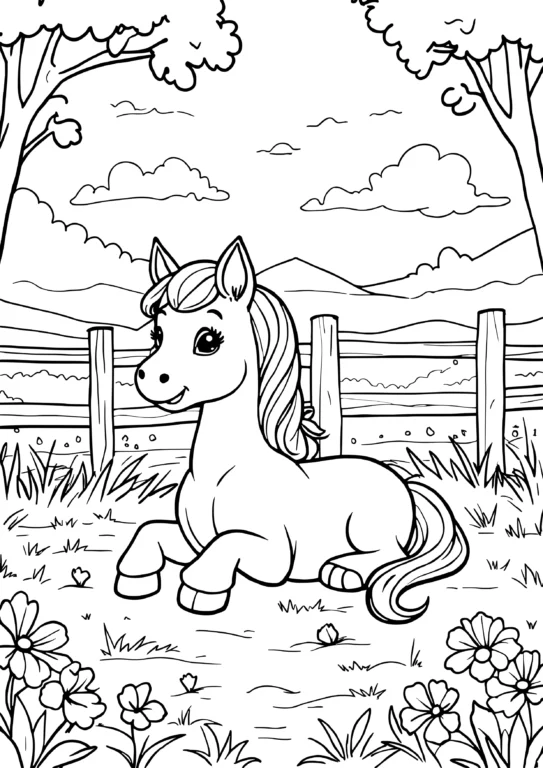 Resting Horse by Fence