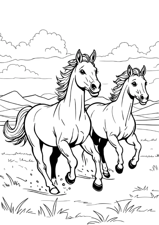 Running Horses in Field