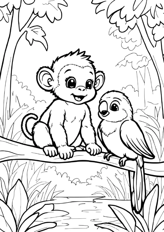 Monkey and Parrot Friends