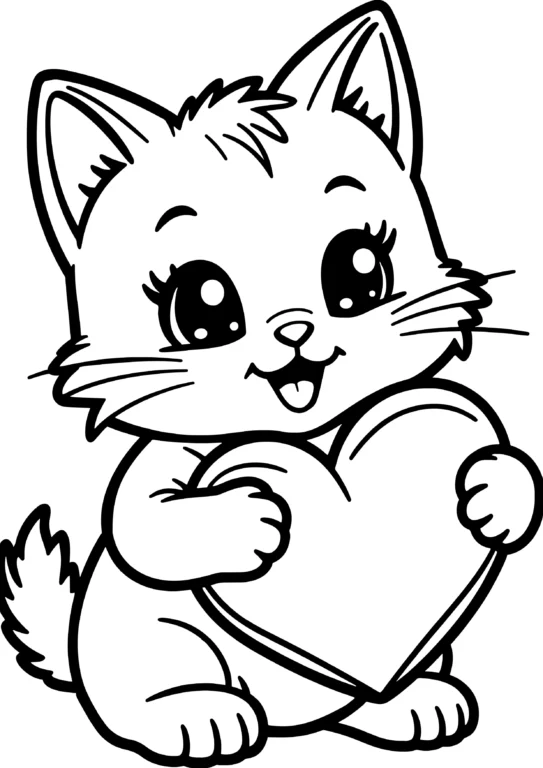 Cat with Heart Pillow